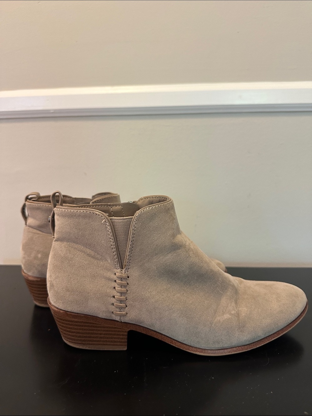 Suede Tan Ankle Booties with Low Stacked Heel